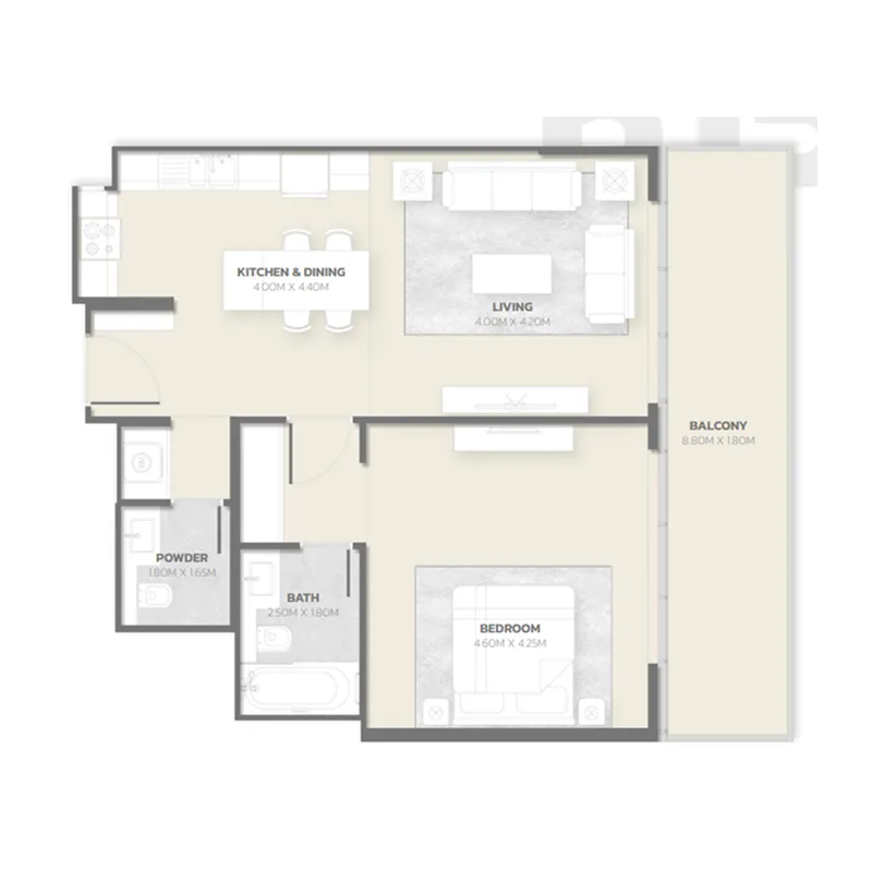 1 BR layout at Tonino Lamborghini Residences