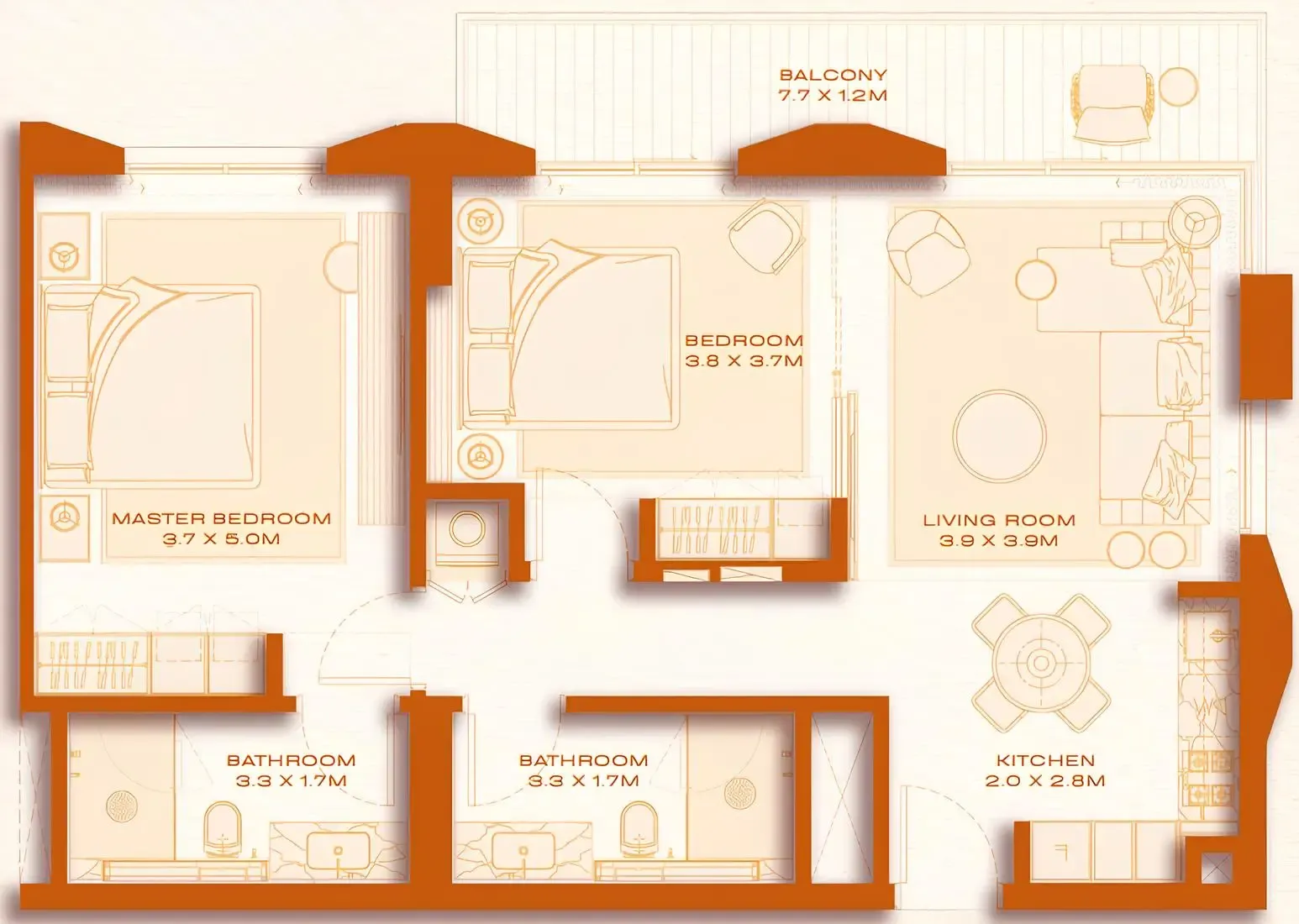 2 BR layout at Avenew 888 - Loom