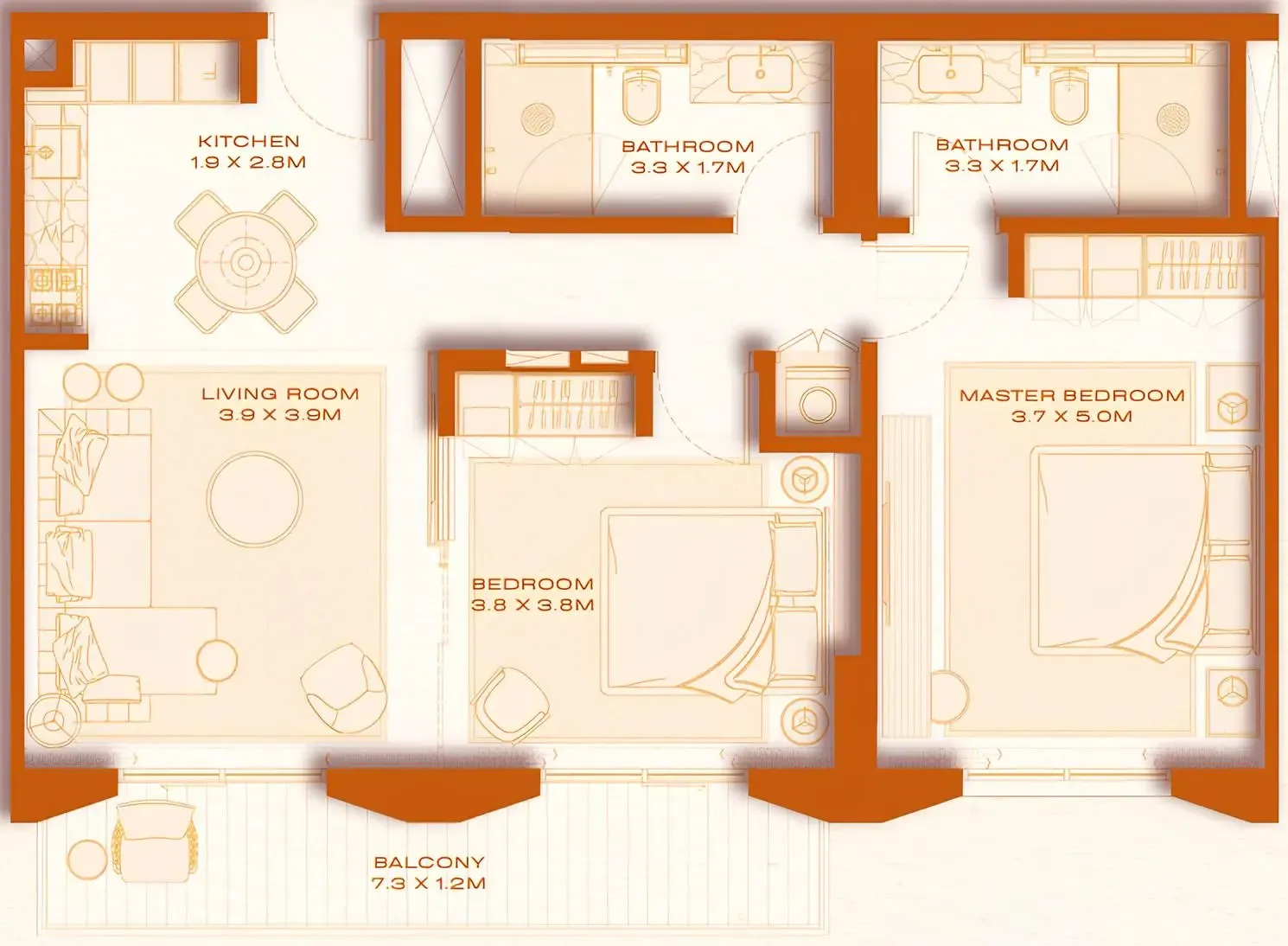 2 BR layout at Avenew 888 - Loom