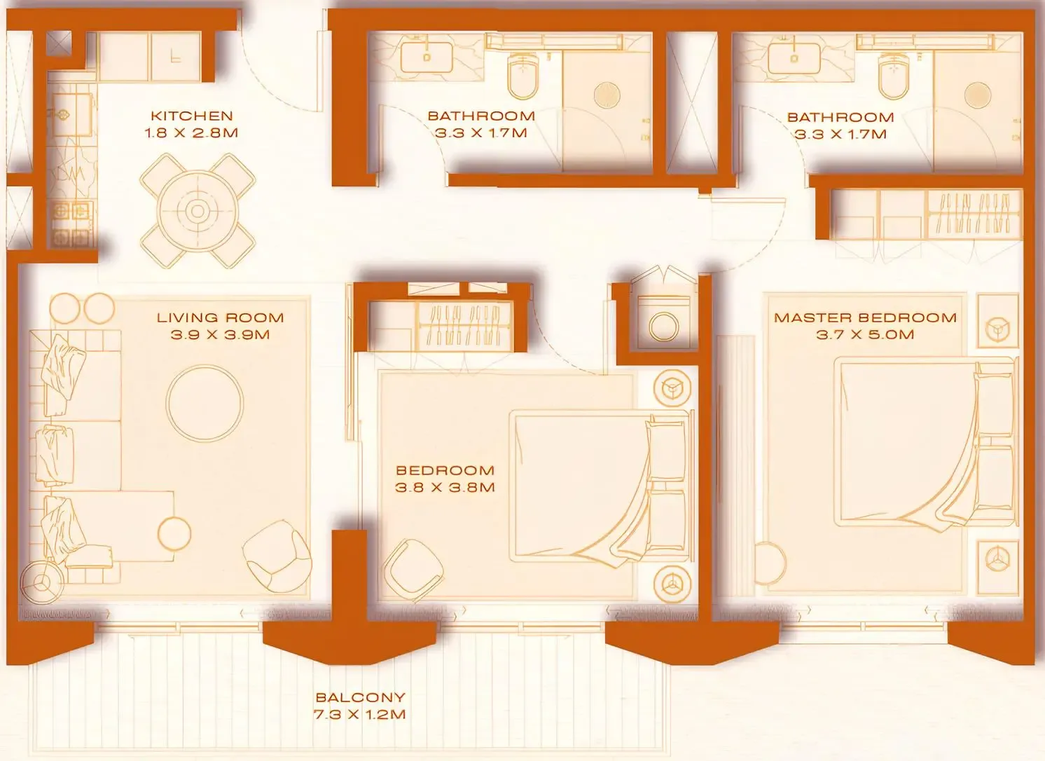 2 BR layout at Avenew 888 - Loom