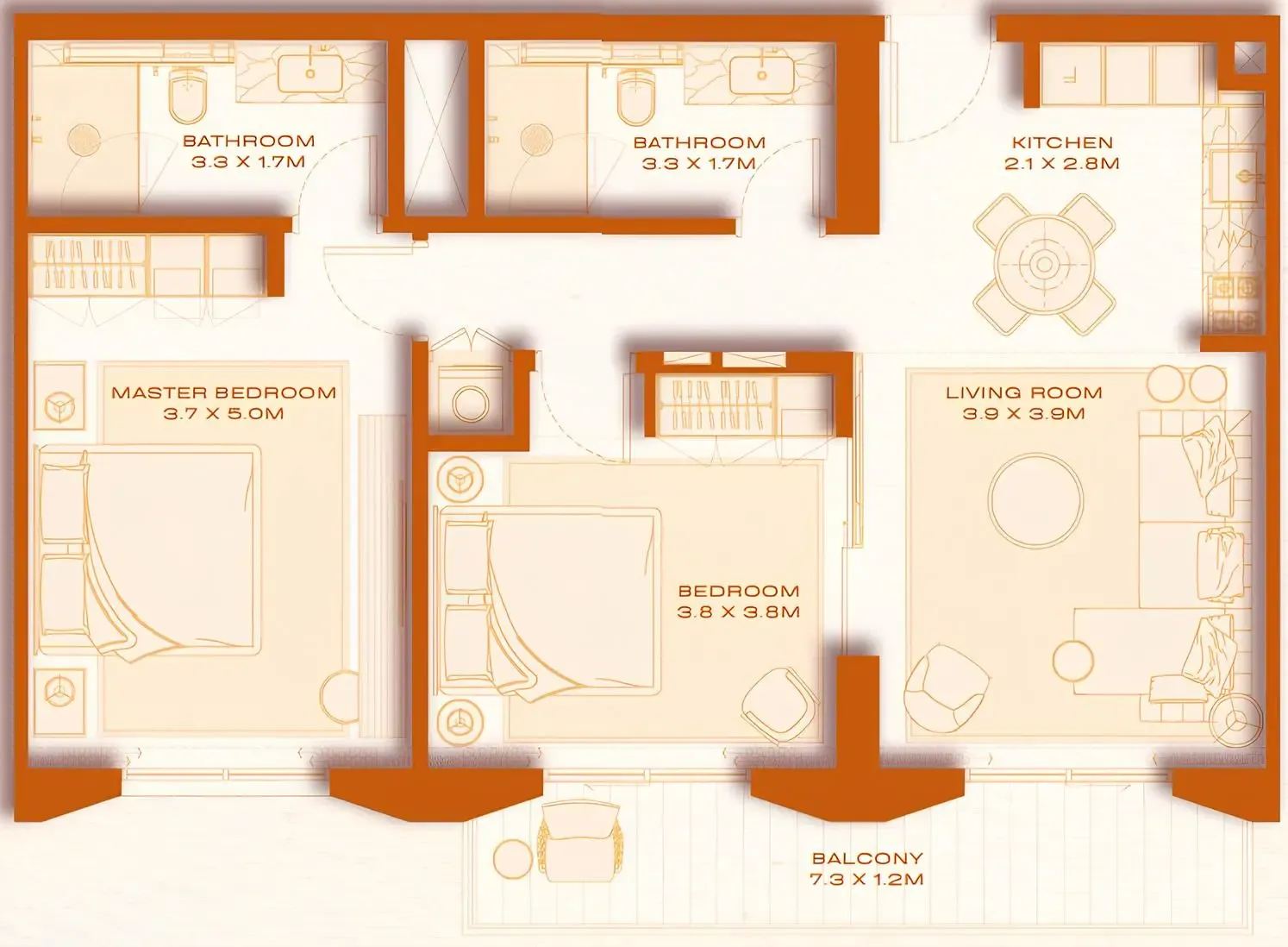 2 BR layout at Avenew 888 - Loom