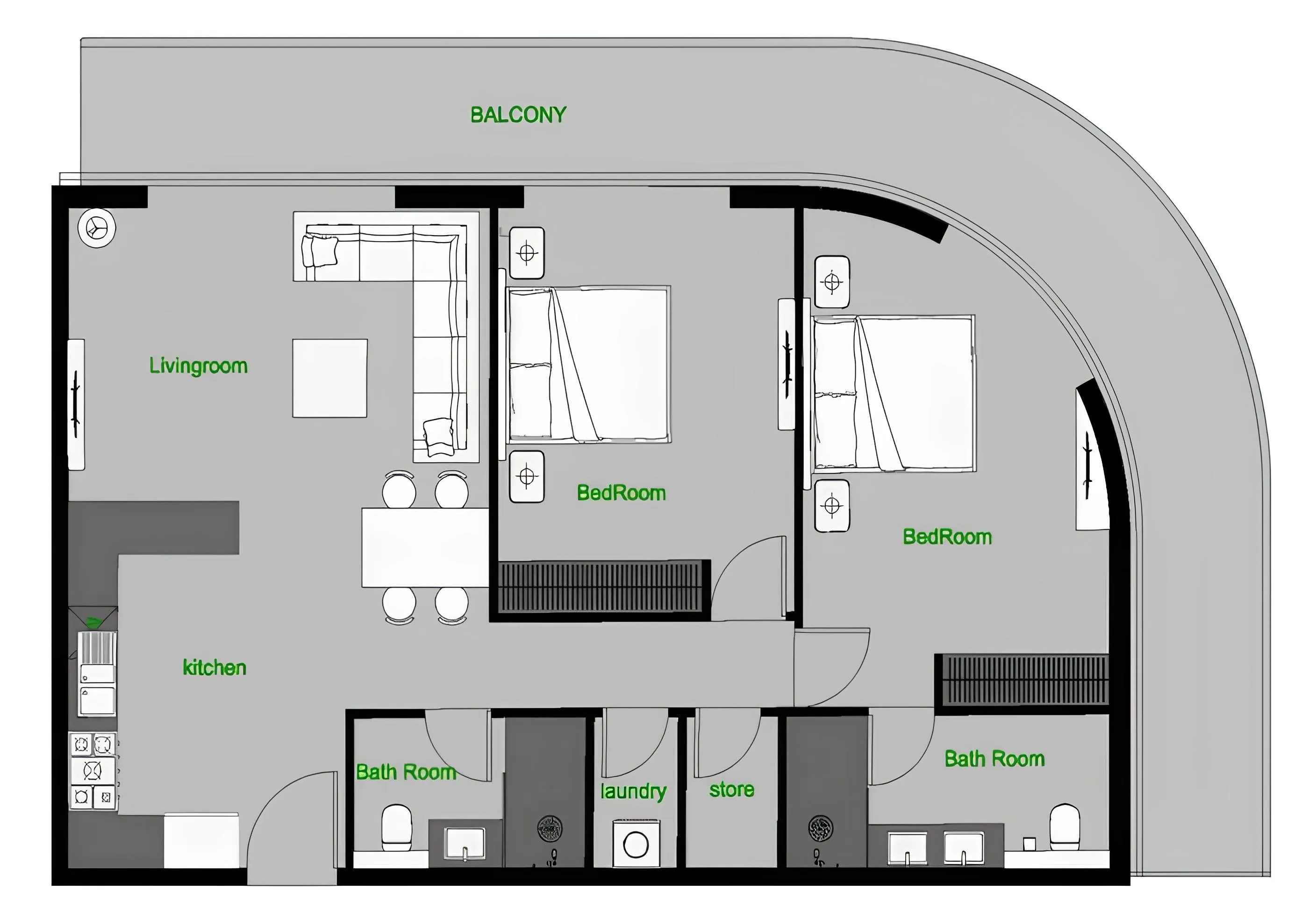 2 BR layout at The Central Downtown