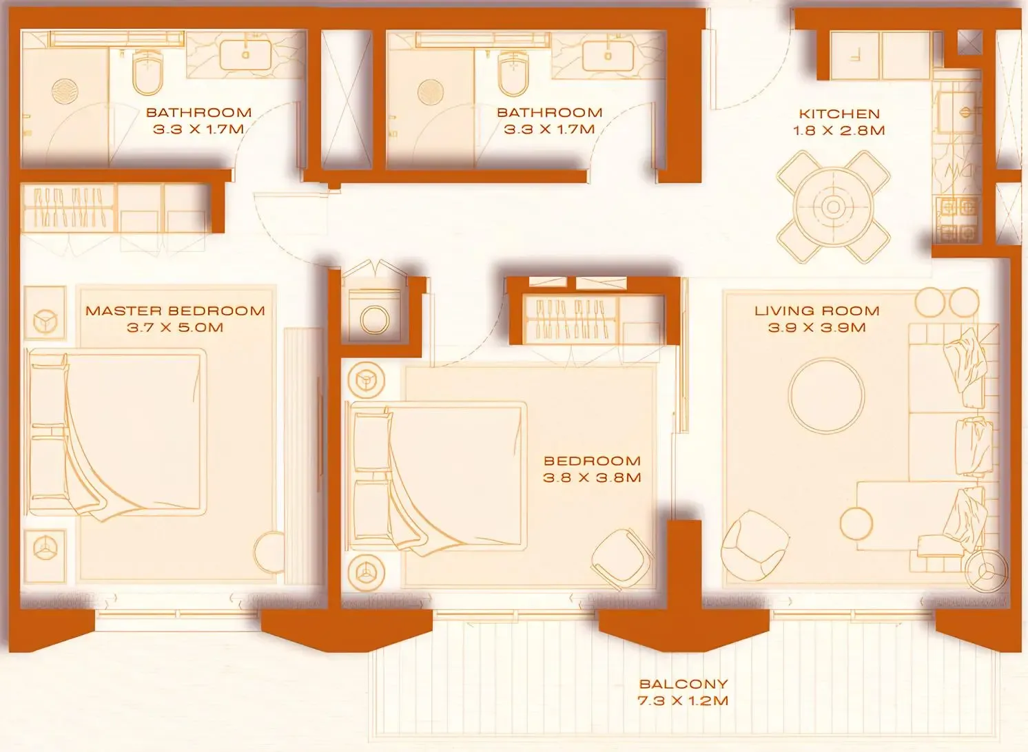 2 BR layout at Avenew 888 - Loom