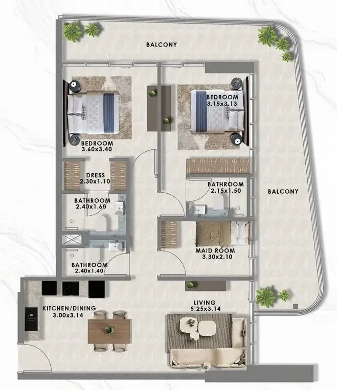 2 BR layout at Floarea Lakes