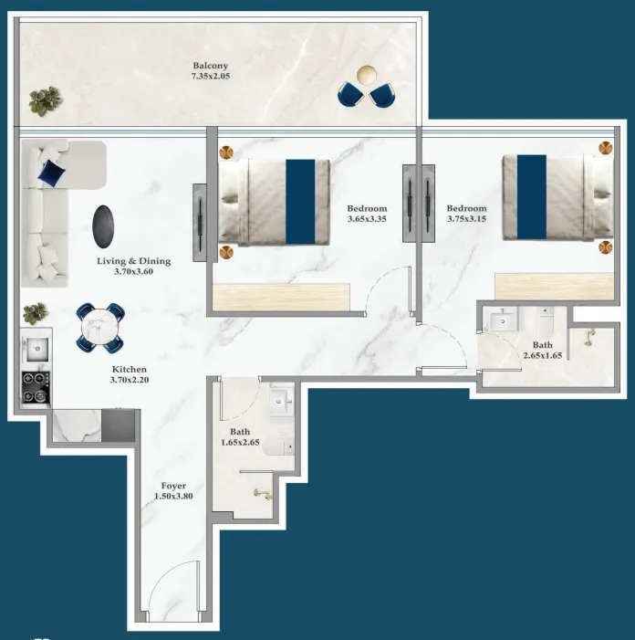 2 BR layout at Timez