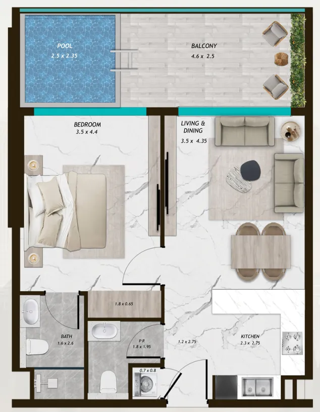 1 BR layout at Samana Parkville