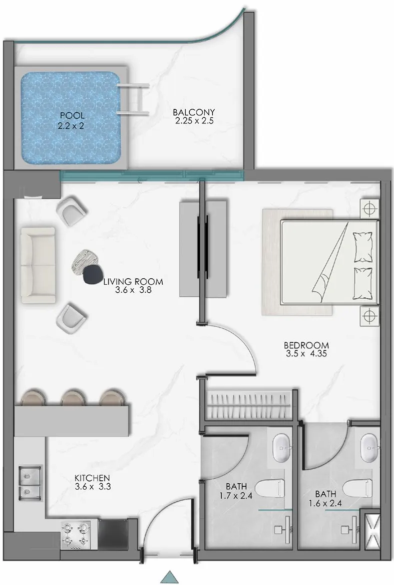 1 BR layout at Samana Sky Views