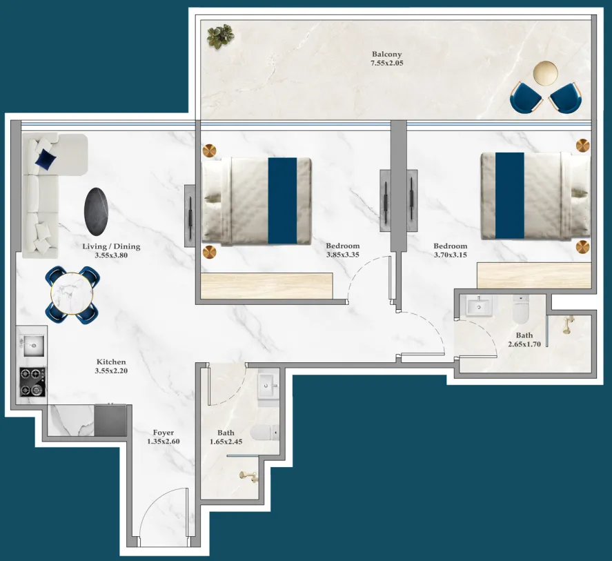 2 BR layout at Timez