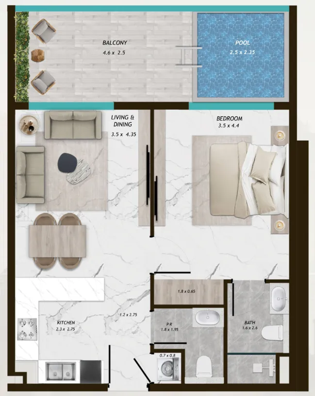 1 BR layout at Samana Parkville