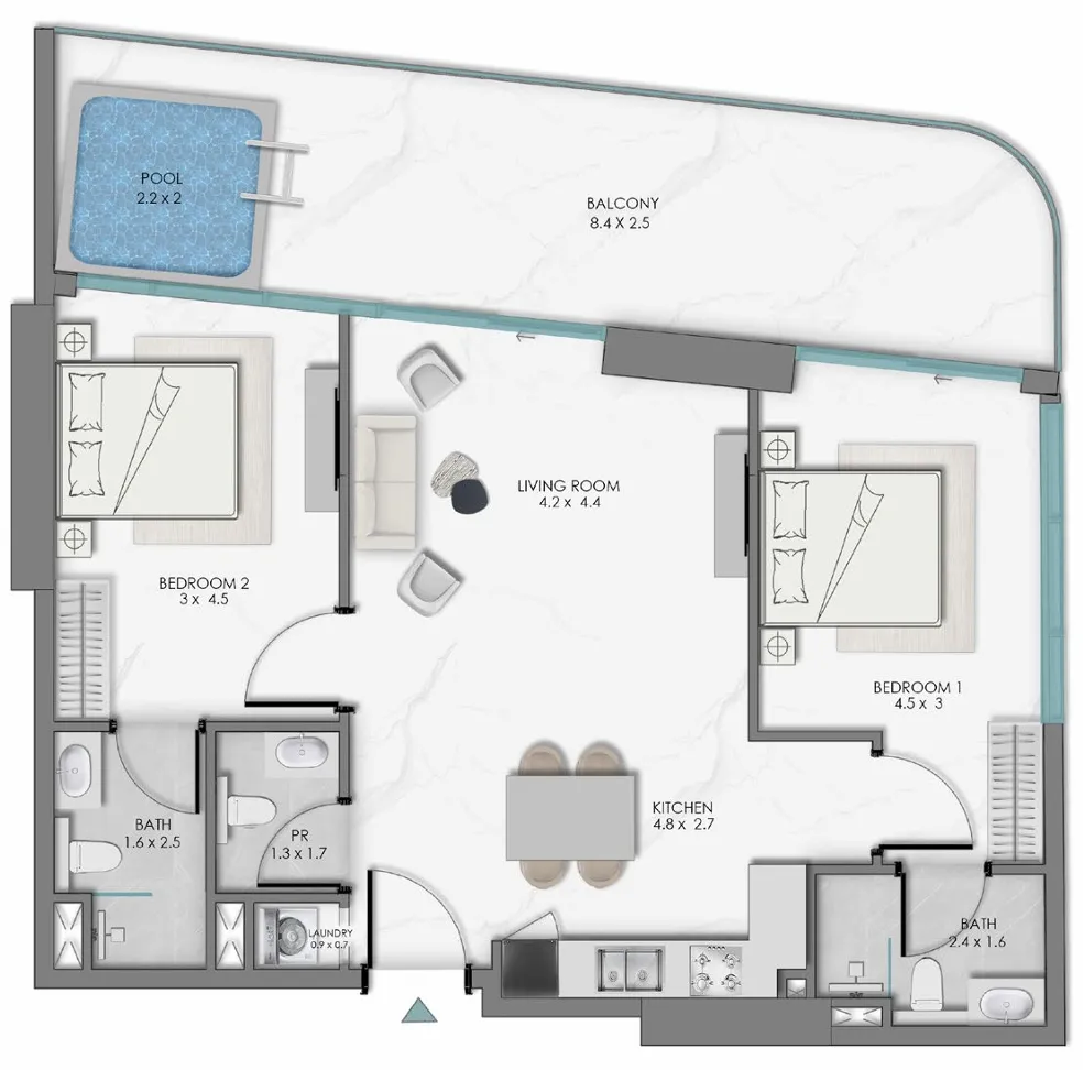 2 BR layout at Samana Sky Views