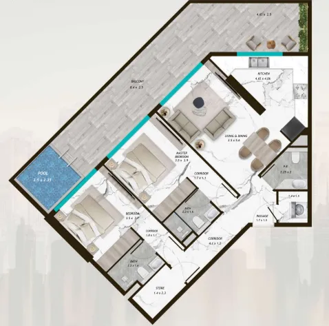 2 BR layout at Samana Parkville