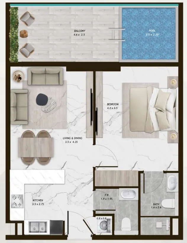 1 BR layout at Samana Parkville