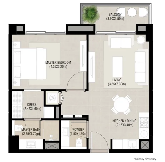 1 BR layout at Camden
