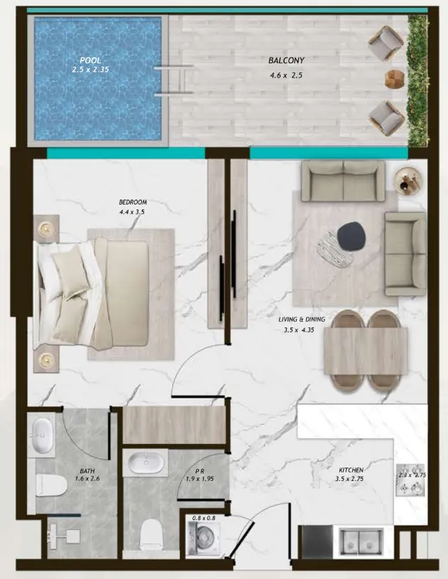 1 BR layout at Samana Parkville