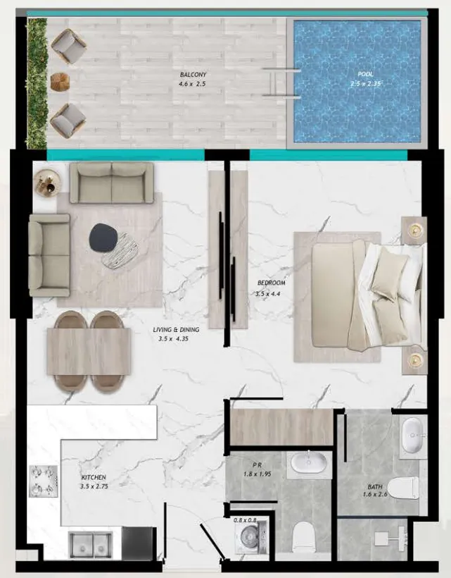 1 BR layout at Samana Parkville