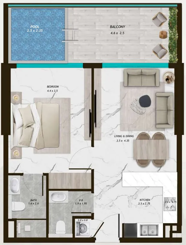 1 BR layout at Samana Parkville