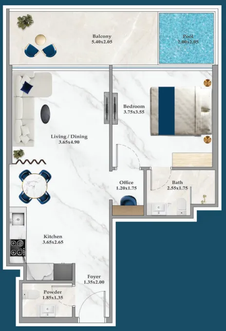 1 BR layout at Timez