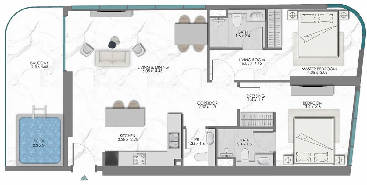 2 BR layout at Samana Sky Views