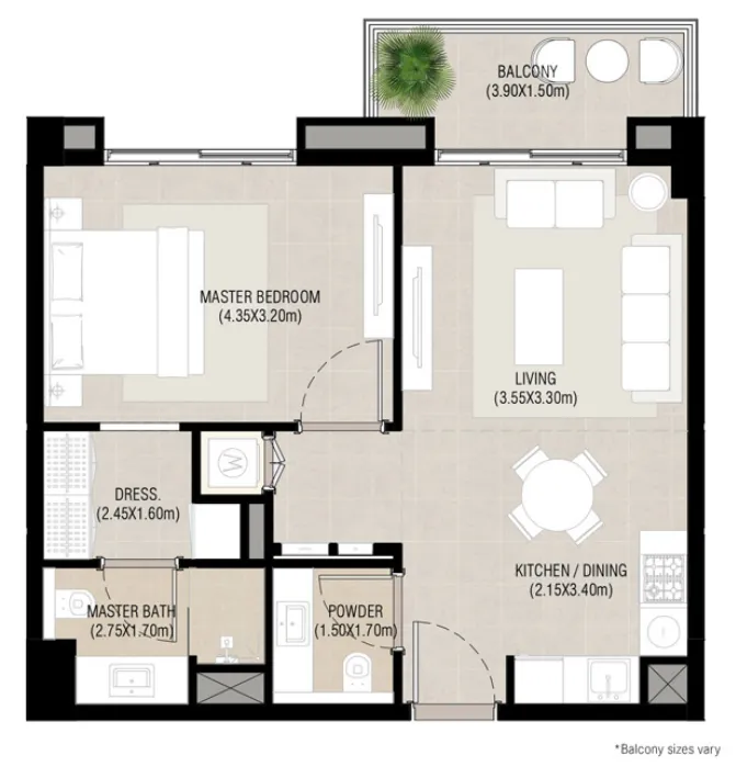 1 BR layout at Camden