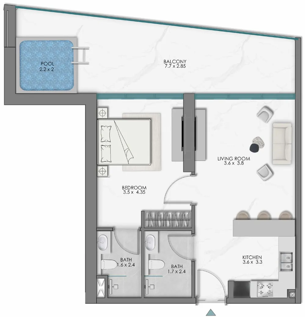 1 BR layout at Samana Sky Views