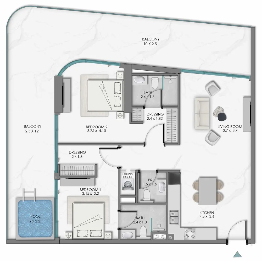 2 BR layout at Samana Sky Views