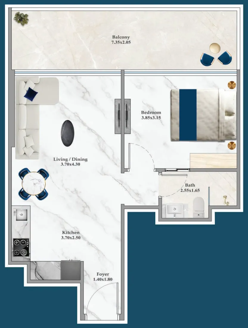1 BR layout at Timez