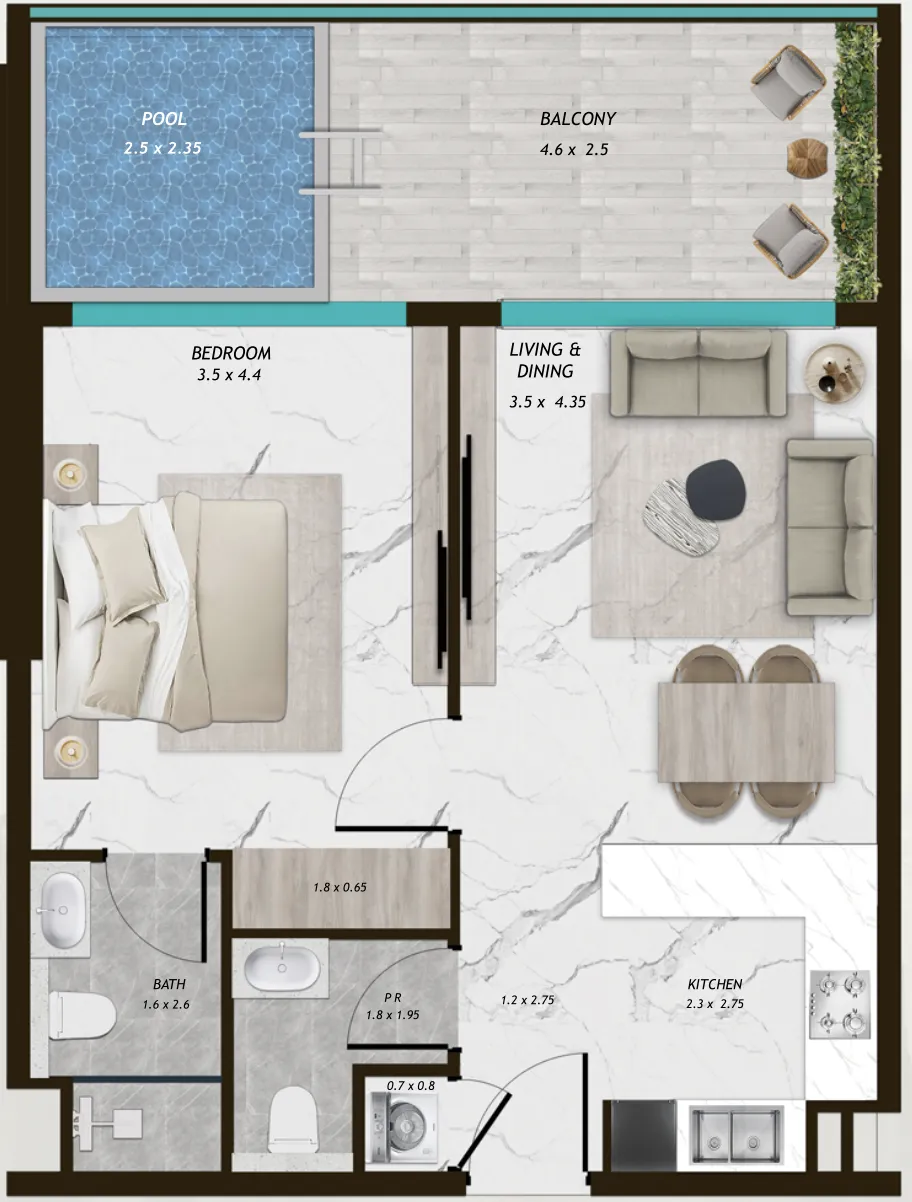 1 BR layout at Samana Parkville