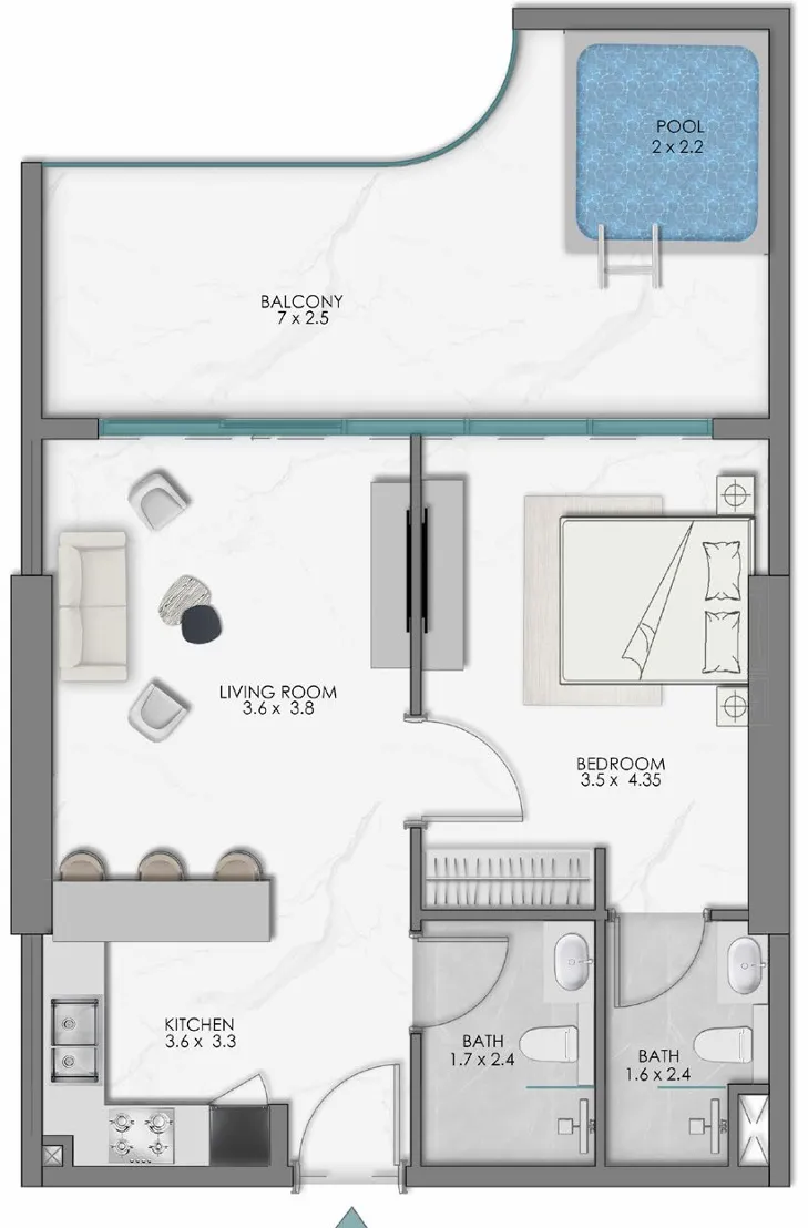 1 BR layout at Samana Sky Views