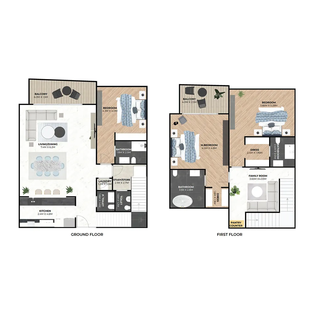 3 BR layout at Hatimi Residences