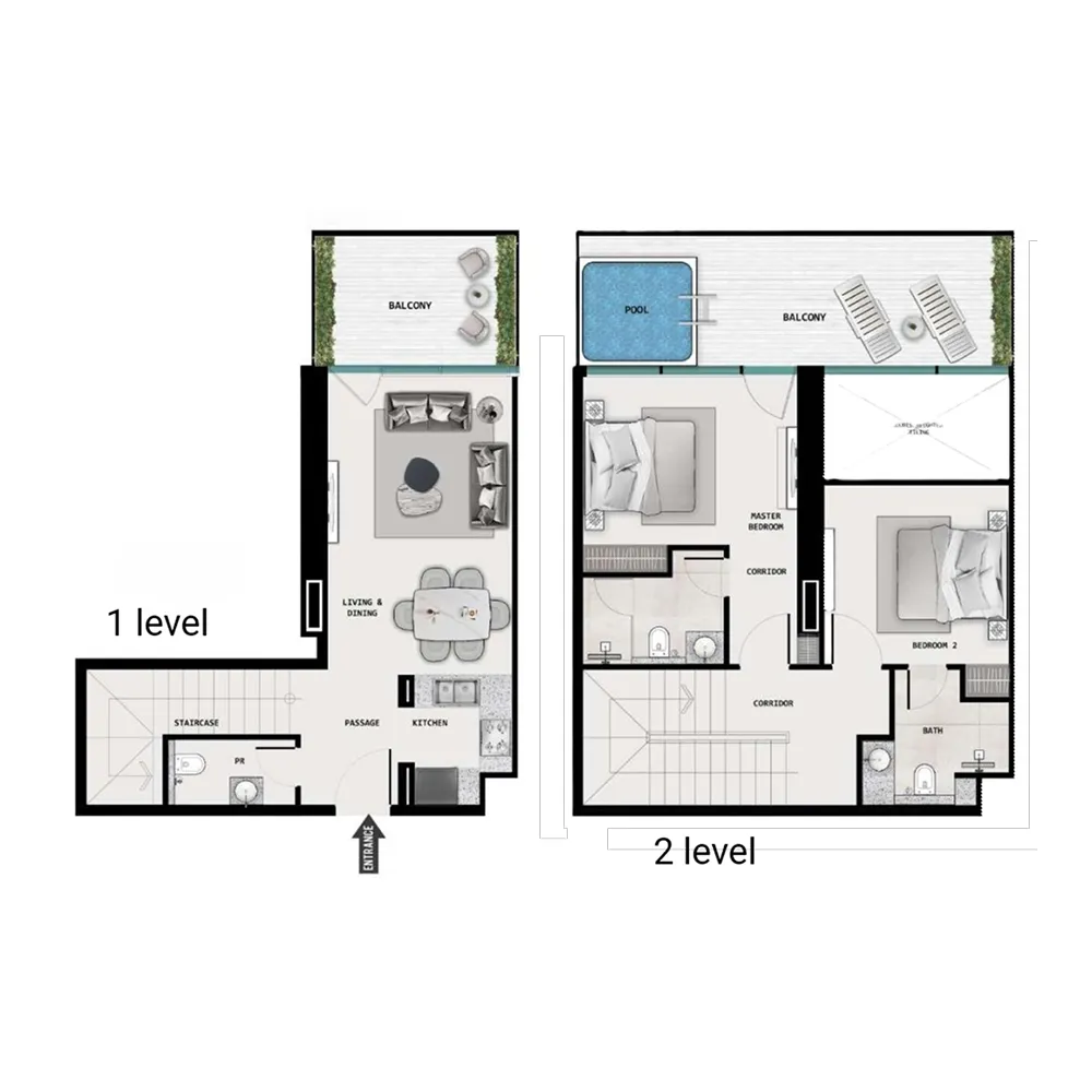 2 BR layout at Samana Barari Lagoons