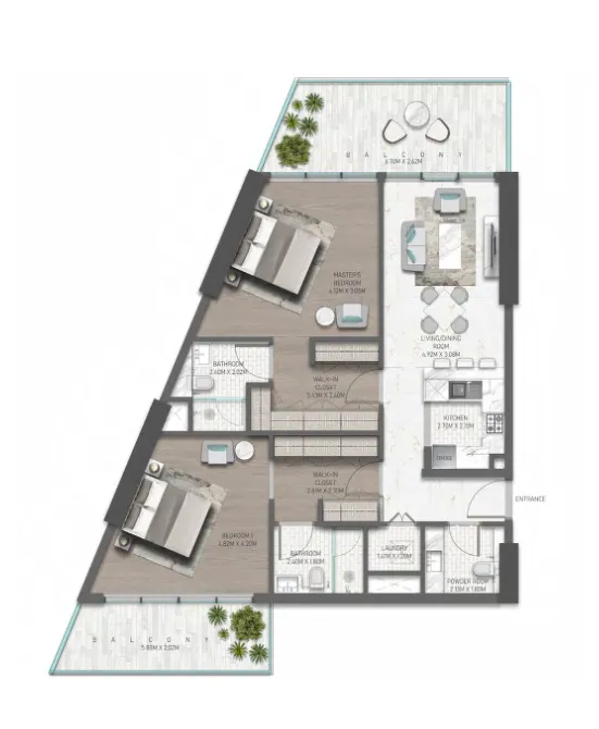 2 BR layout at Golf Greens