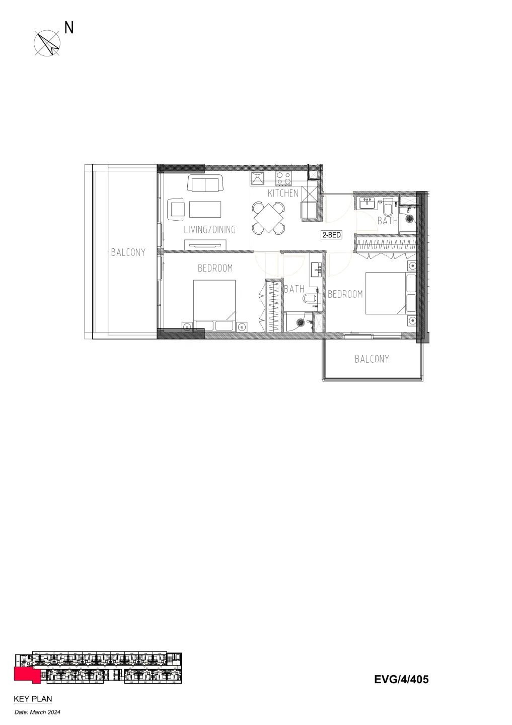 2 BR layout at Evergreens