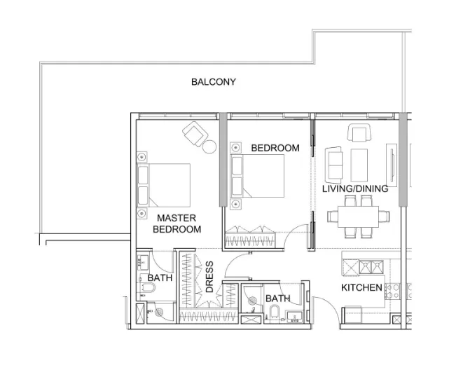 2 BR layout at Golf Greens