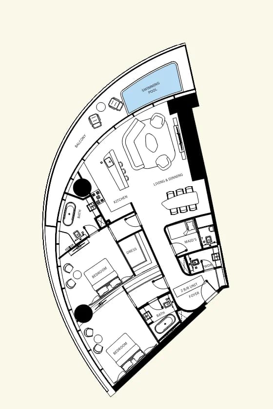 2 BR layout at Mercedes-Benz Places by Binghatti