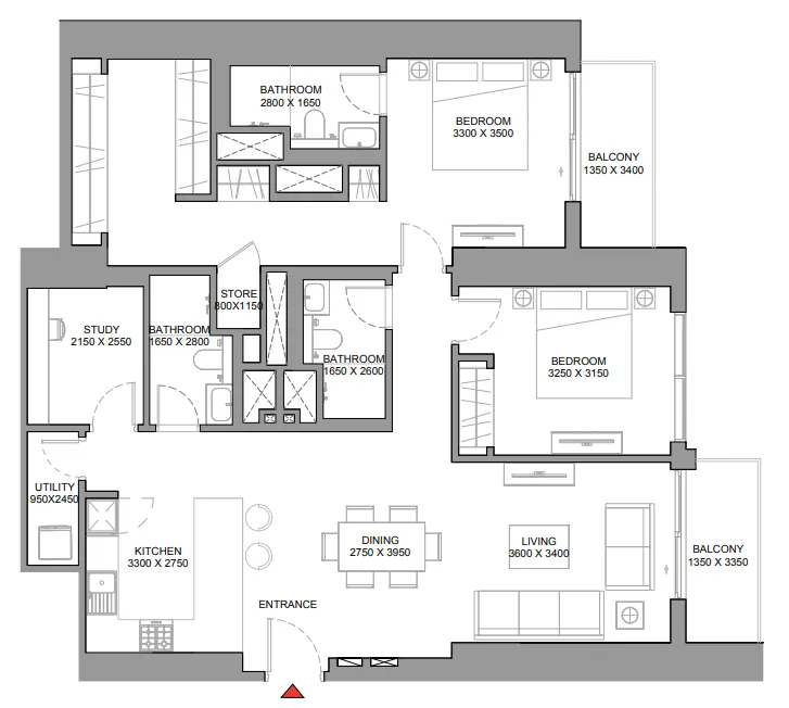 2 BR layout at 310 Riverside Crescent