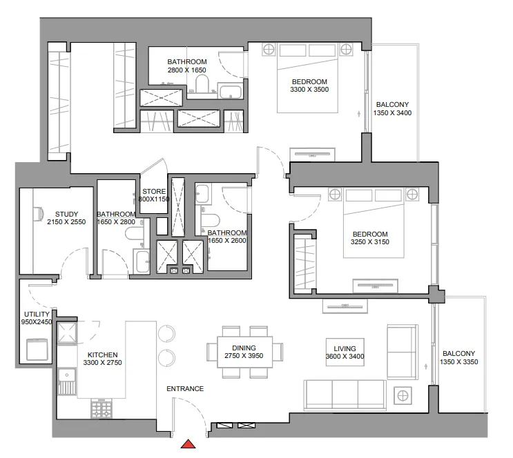 2 BR layout at 360 Riverside Crescent
