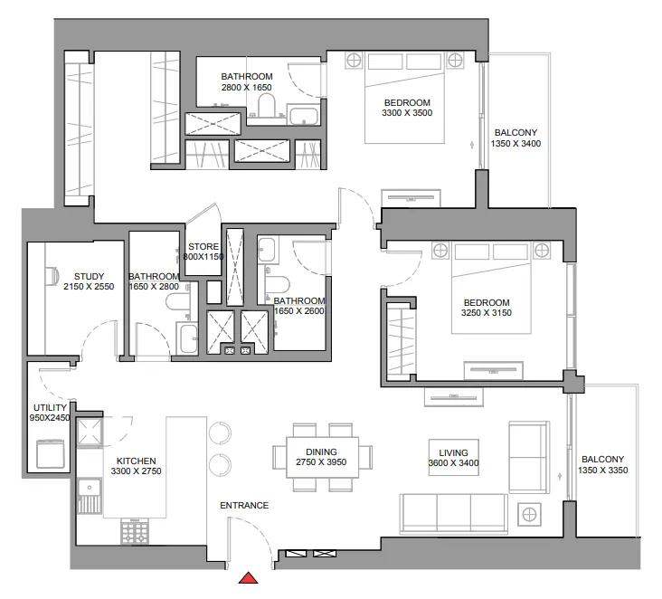 2 BR layout at 360 Riverside Crescent