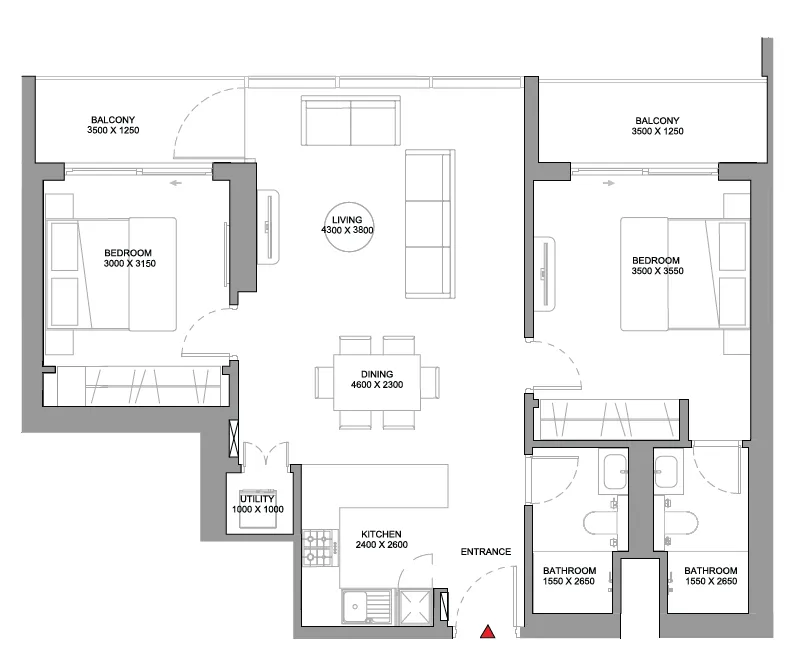 2 BR layout at Sobha Orbis