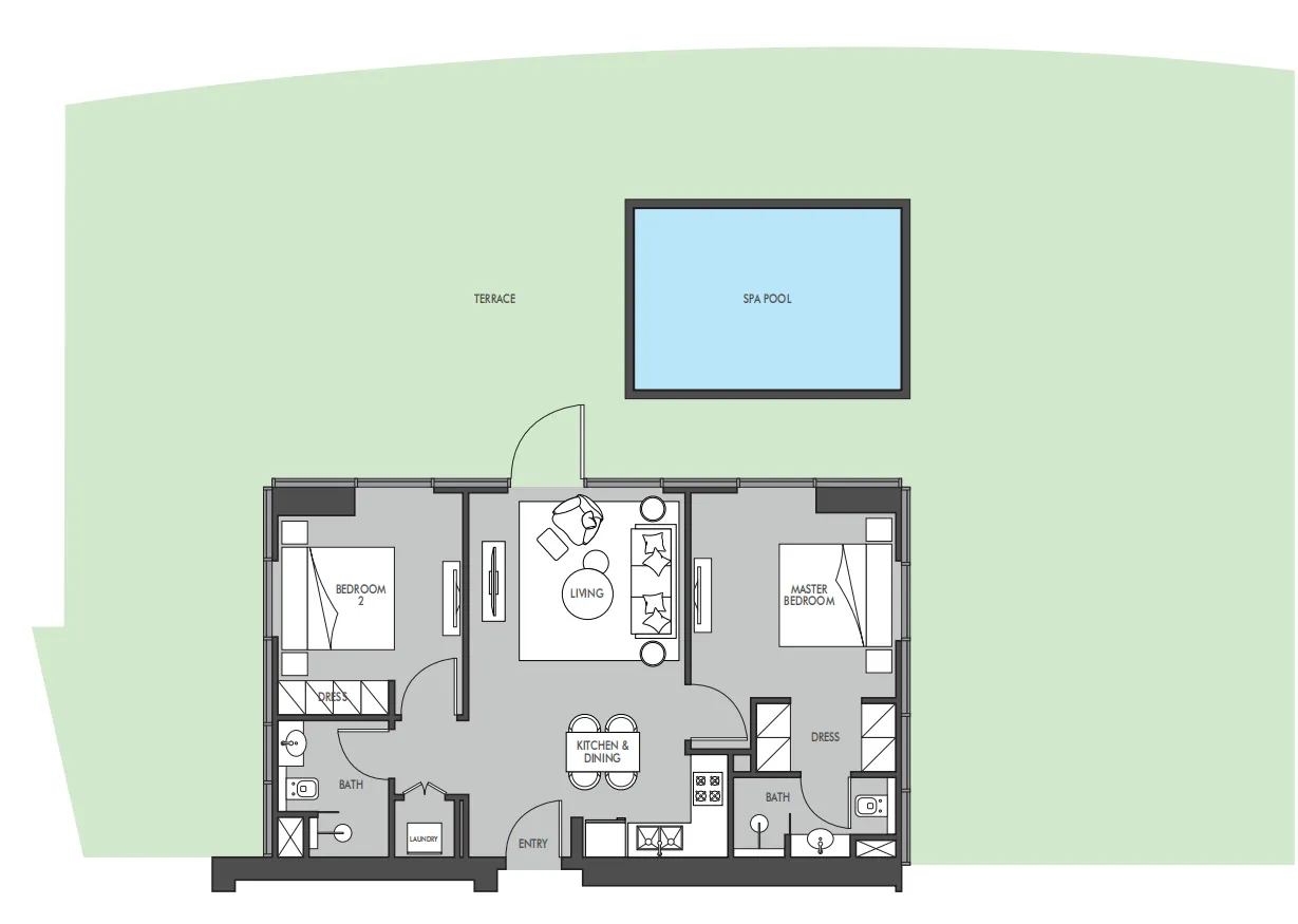 2 BR layout at The Waterway