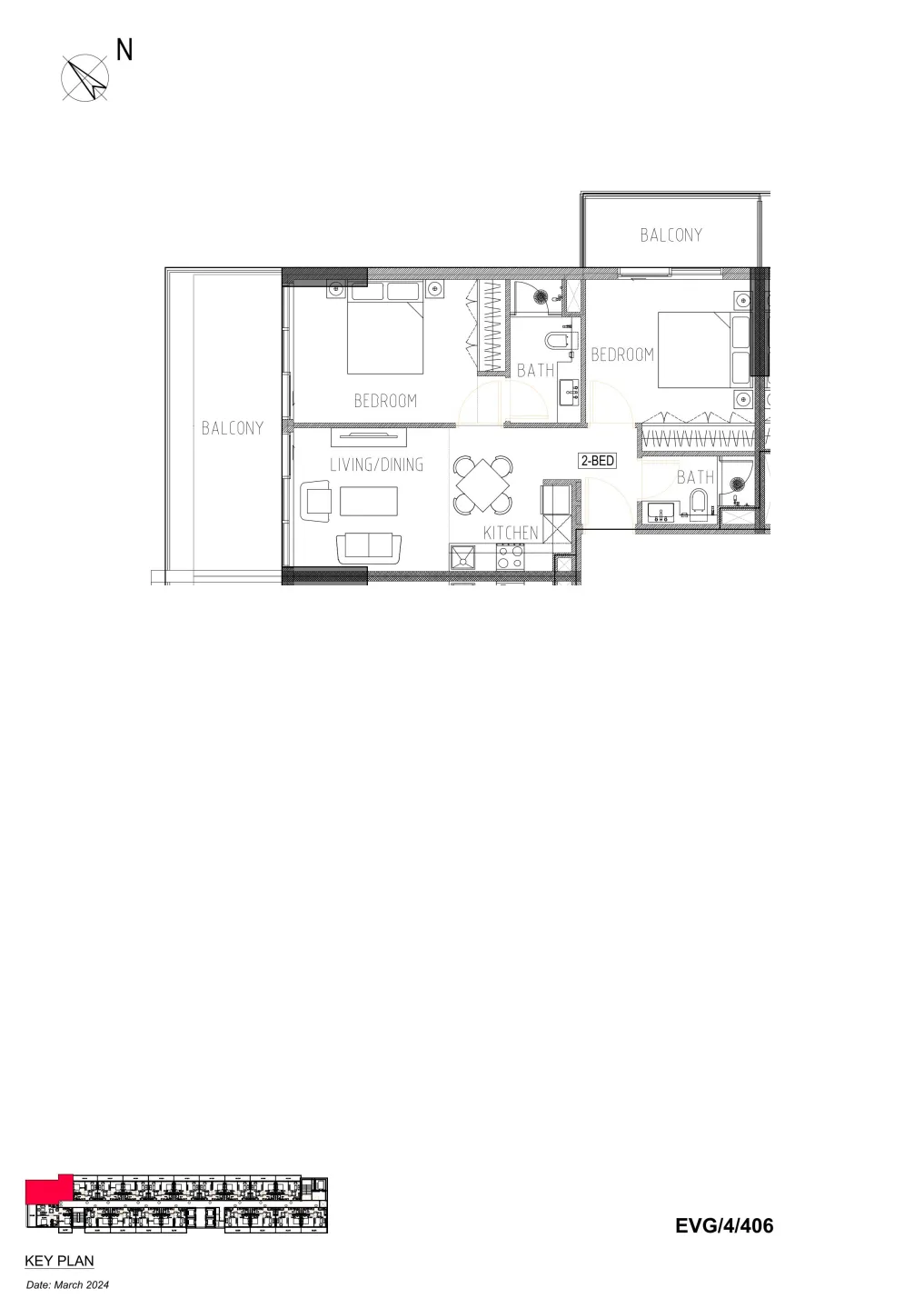 2 BR layout at Evergreens