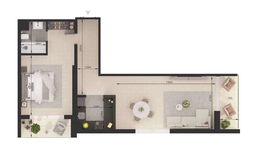 1 BR layout at Uniestate Prime Tower