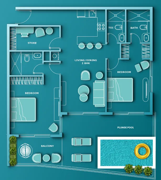 2 BR layout at Aqua Dimore