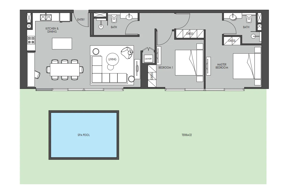 2 BR layout at The Waterway