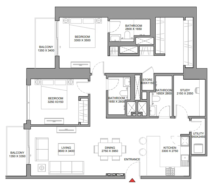 2 BR layout at 360 Riverside Crescent