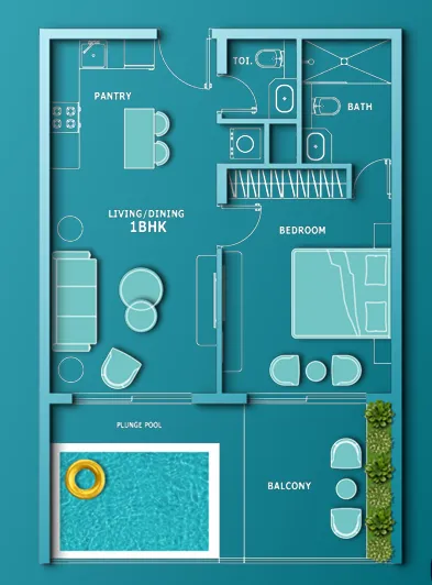 1 BR layout at Aqua Dimore