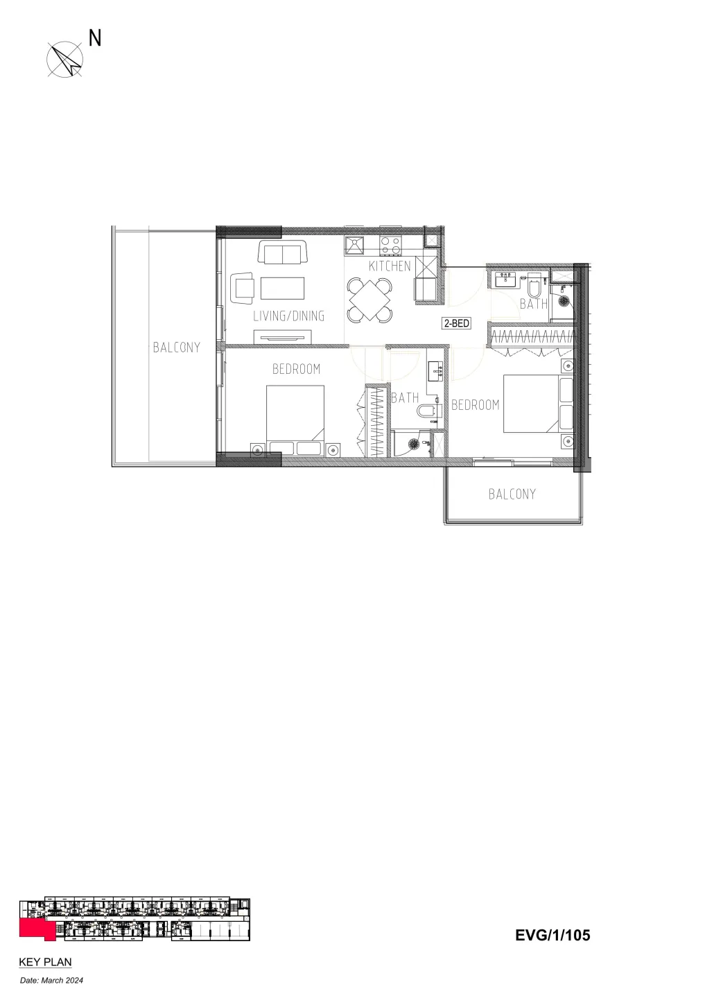 2 BR layout at Evergreens