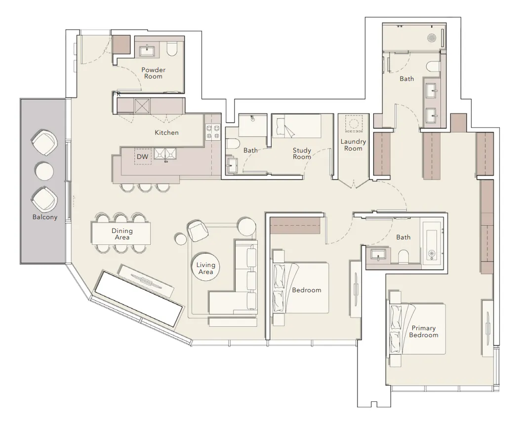 2 BR layout at One River Point