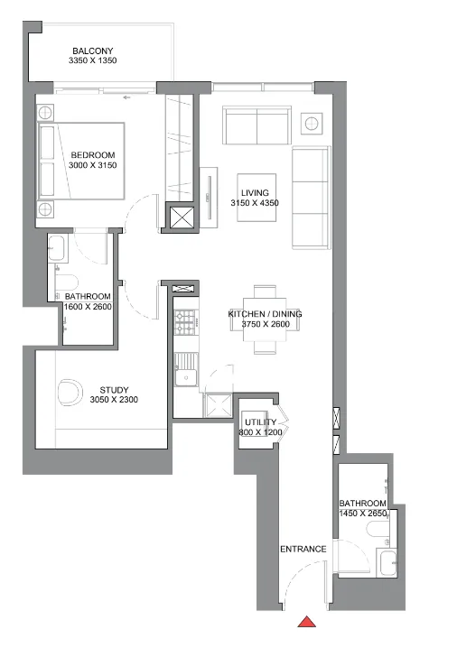 1 BR layout at 350 Riverside Crescent