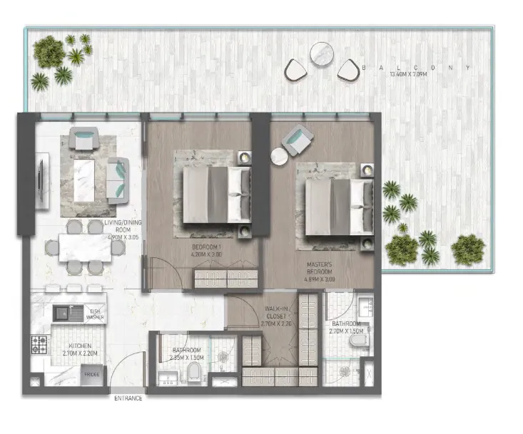2 BR layout at Golf Greens