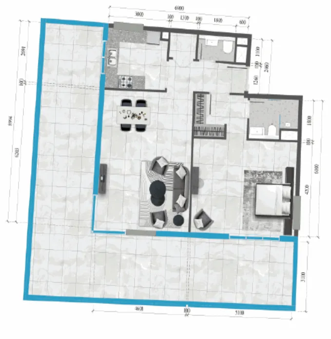 1 BR layout at Neva